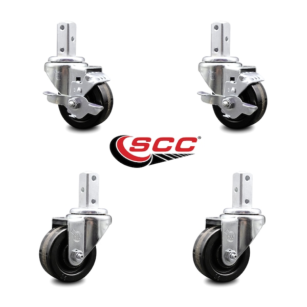 3 Inch Phenolic Wheel Swivel 7/8 Inch Square Stem Caster Brakes SCC, 2PK